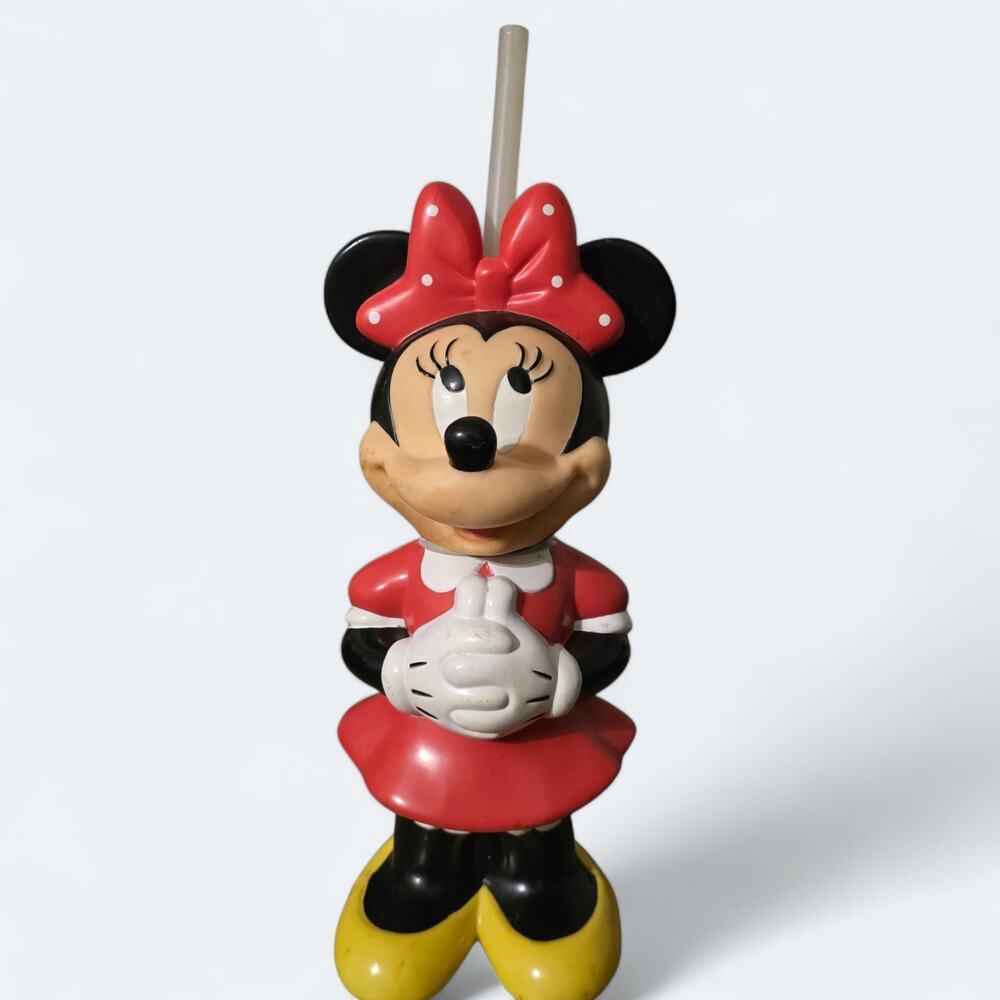 Disney Minnie Mouse Souvenir Sipper Cup Vintage Plastic Straw Tumbler 11 inch